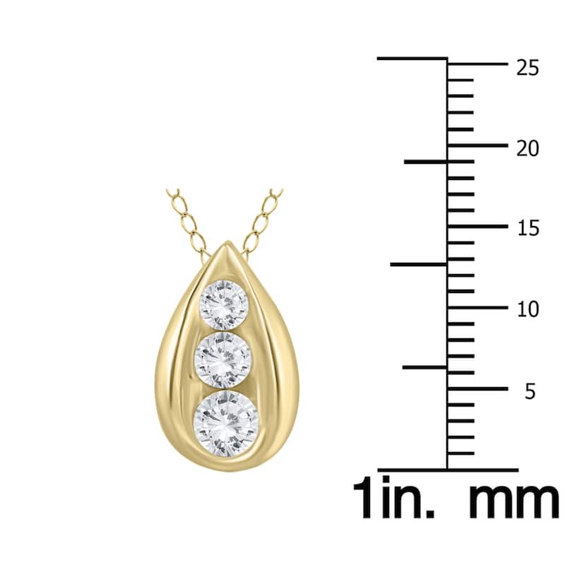 Marquee 1/2 Carat TW Three Stone Diamond Tear Drop Pendant in 14K Yellow Gold