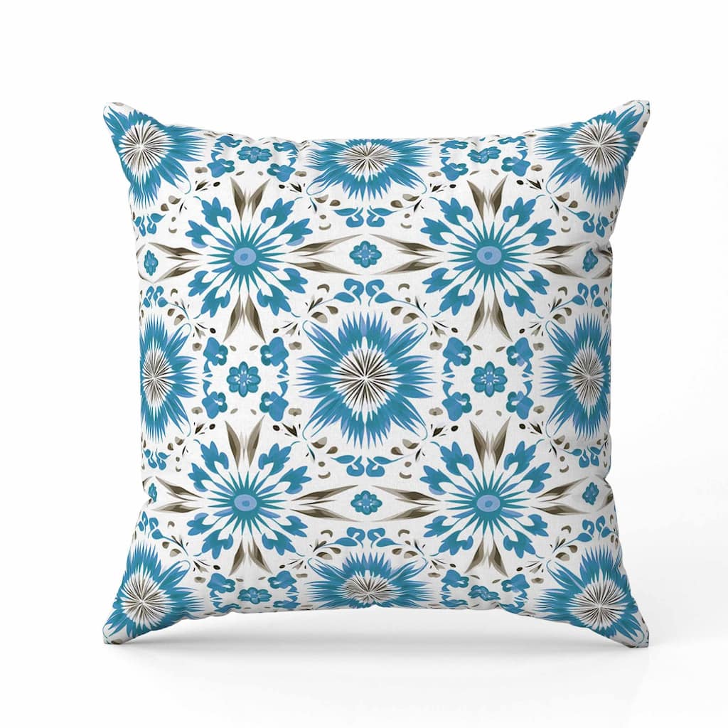 Batik Bliss Indoor/Outdoor Reversible Throw Pillow Blue and Brown