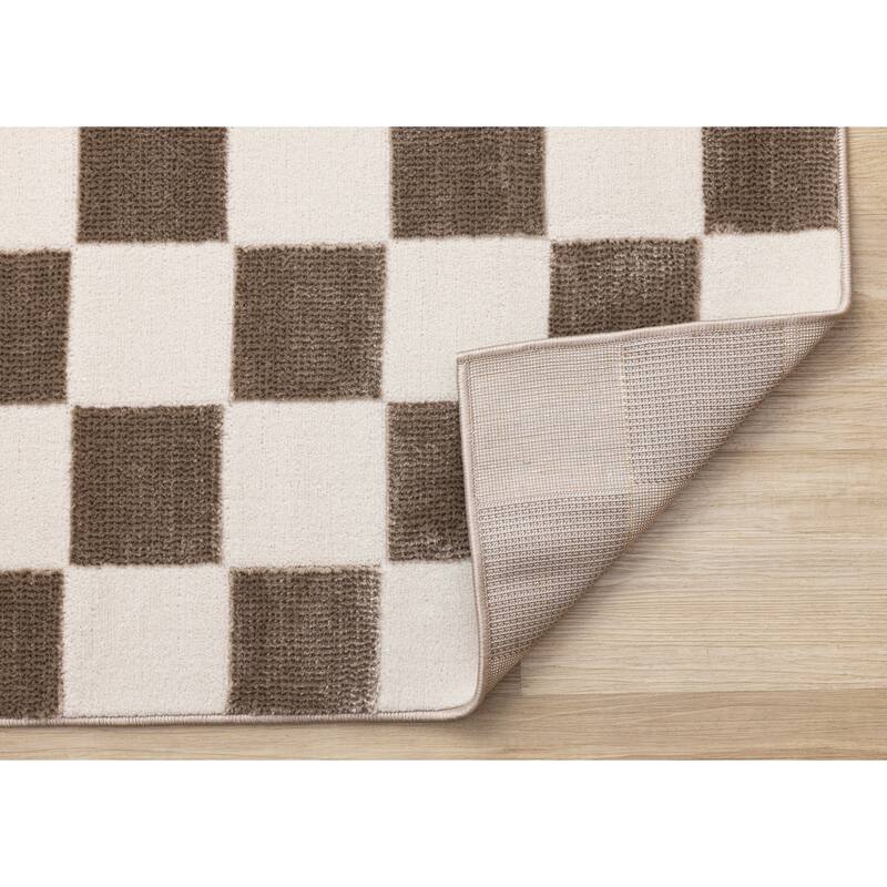 Leopold Collection - Checkered Brown White Geometric Area Rug