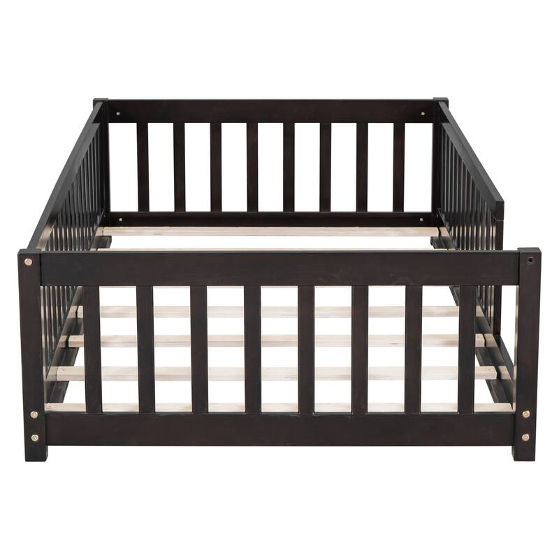 Twin Floor Platform Bed with Fence without Door