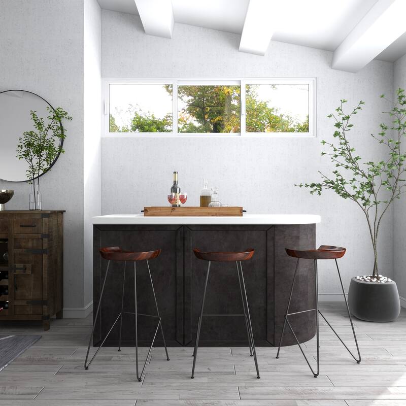 Brown Metal Bar Stool with Wood Seat