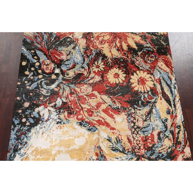 Wool/ Silk Vegetable Dye Abstract Modern Area Rug Hand-knotted Carpet - 6'7" x 9'8"