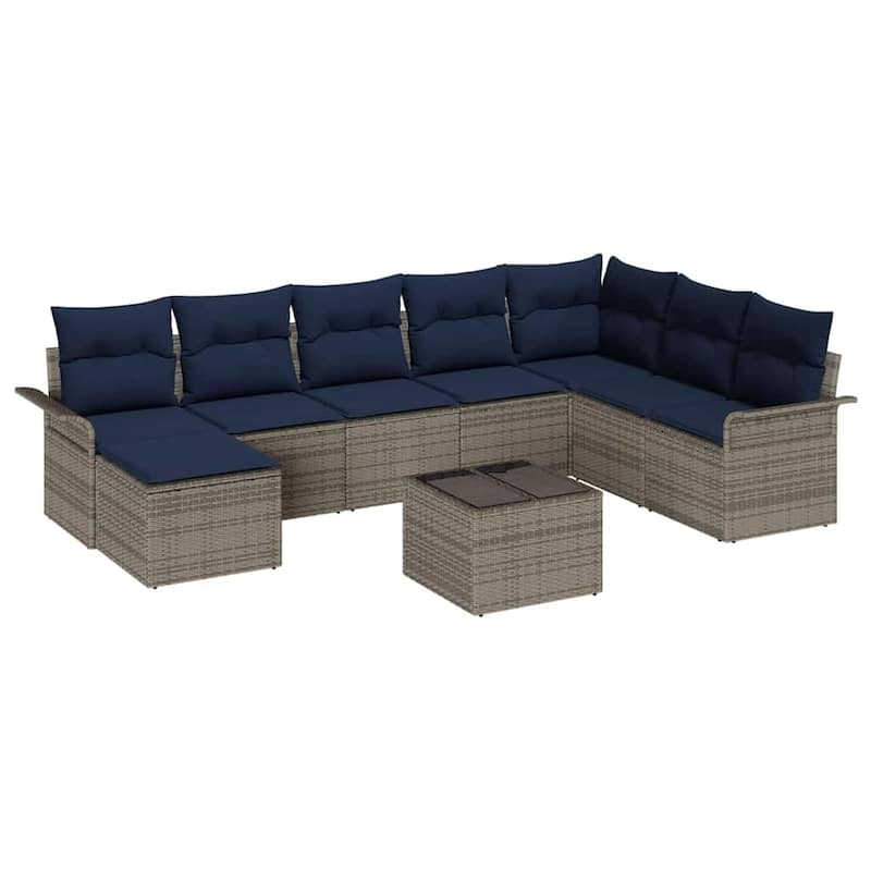 vidaXL 8/9 Garden Sofa Set with Cushions Black/Brown/Grey Poly Rattan - 117.1 x 73.8 x 27.2