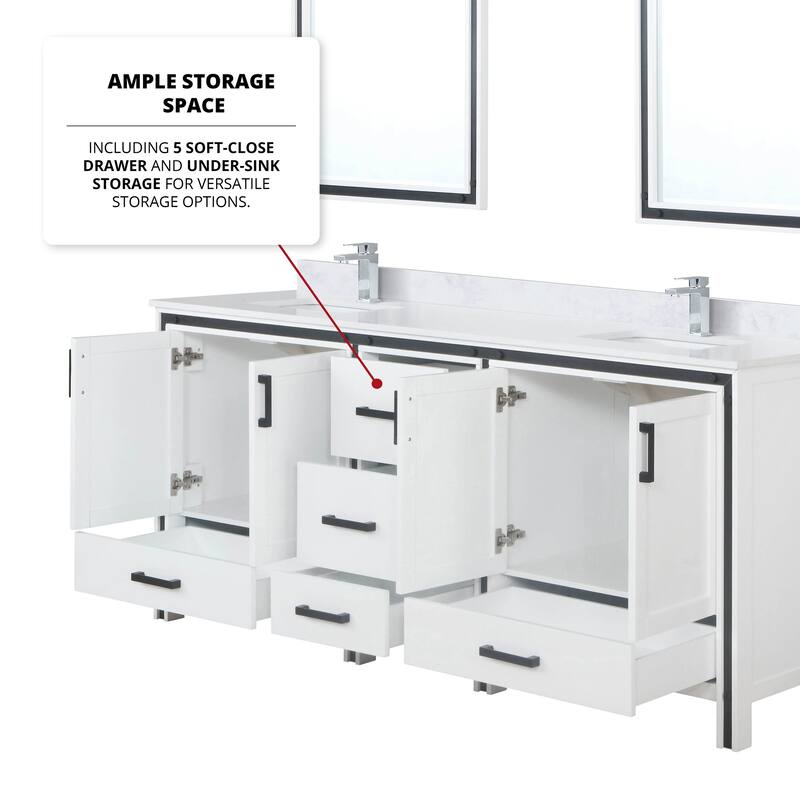 Ziva 80 in W x 22 in D White Double Bath Vanity and White Quartz Top