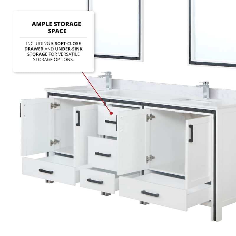 Ziva Bath Vanity, White Quartz Top and Mirrors