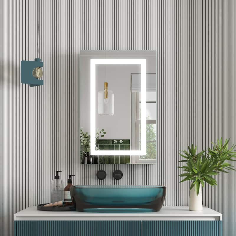 30" H Recessed or Surface LED Mirror Cabinet with Adjustable Glass Shelves,Defogger, Dimmer And Outlets & USB Ports - 20"W X30"H,Left Open