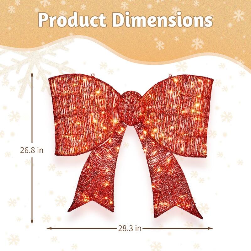 Pre-lit Outdoor Giant Bowknot Christmas Decoration with 124 Warm White LED Lights for Front Door Gate Wall