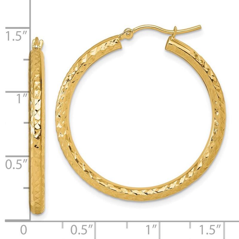 Curata 14k Yellow Gold Sparkle Cut Round Hoop Earrings - 35x35mm