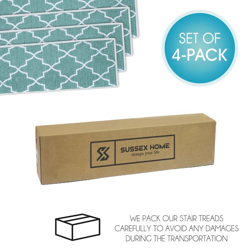 SussexHome Lattice Design 9" X 28" Stair Treads - 70 % Cotton Carpet for Indoor Stairs-Easy to Install with Double Adhesive Tape