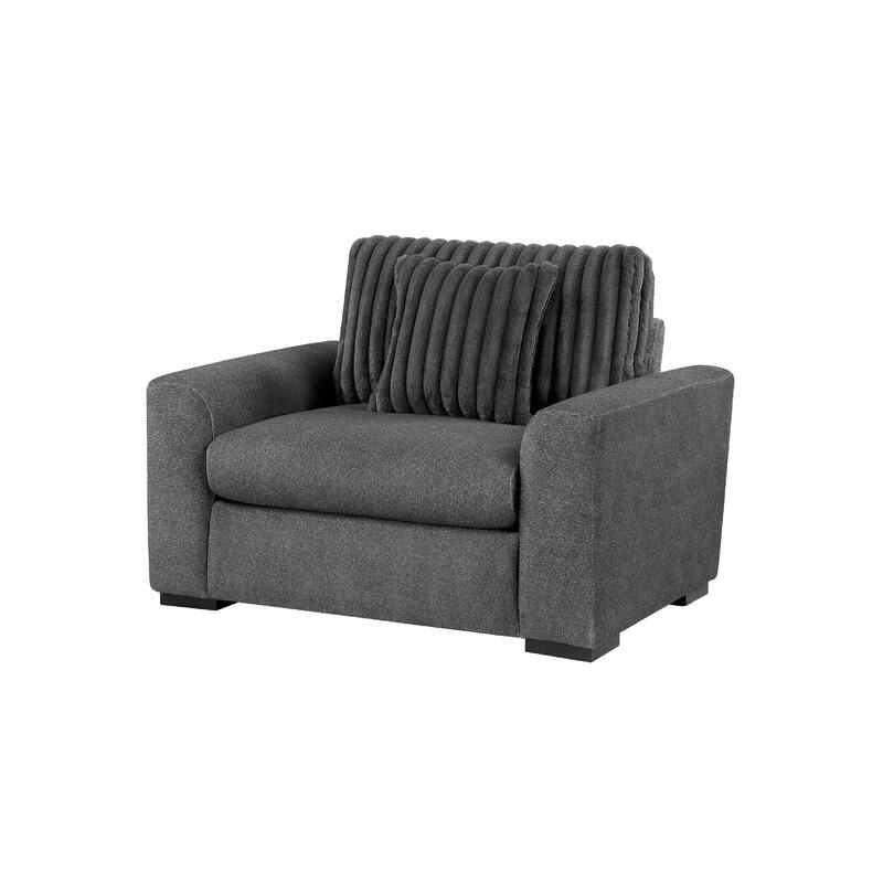 Zian Armchair w Pillow, Foam Cushions, Dark Gray Microfiber and Corduroy