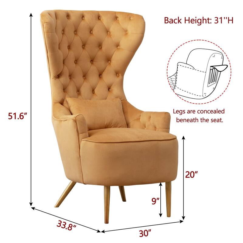 KINWELL Tufted High Wingback Accent Chairs Velvet Armchairs, Set of 2