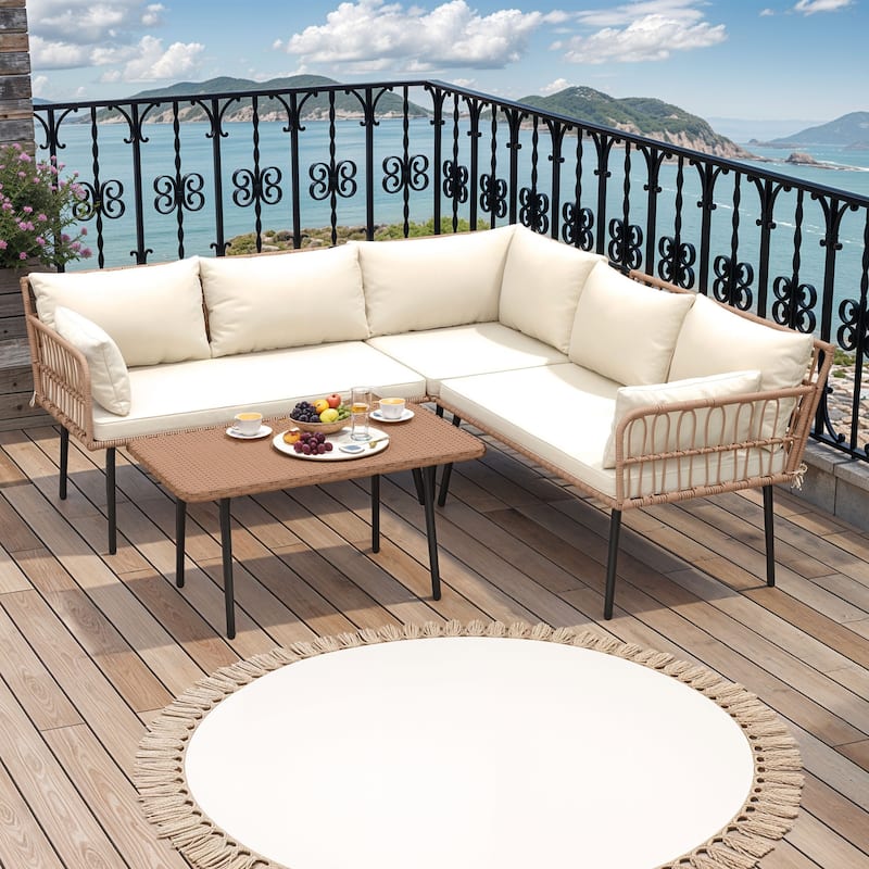 Moasis Outdoor Patio All-Weather Wicker Loveseat/Bistro Set/Sectional Sofa with Cushions and Lumbar Pillows