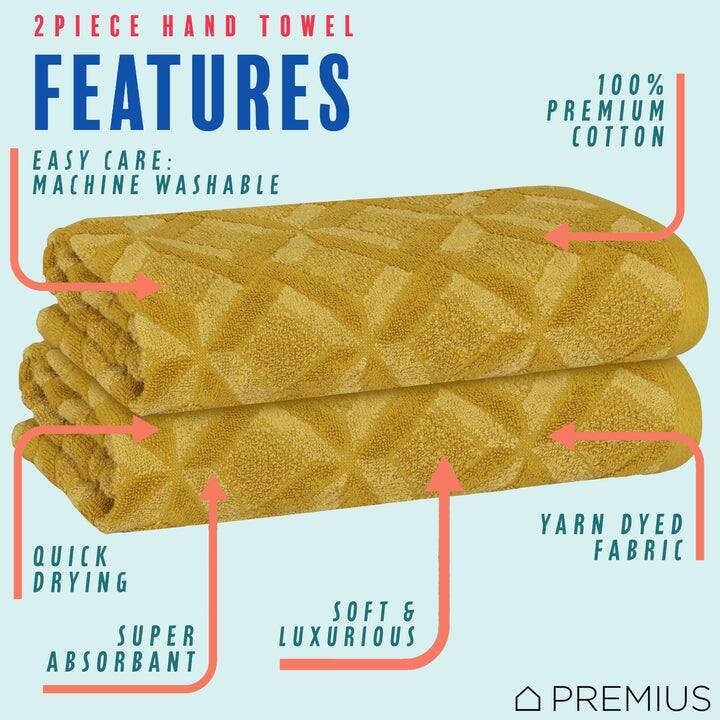 PREMIUS 2-Pack Geo 100% Cotton Yarn Dyed Hand Towel, 16x28 Inches - 16x28 Inches