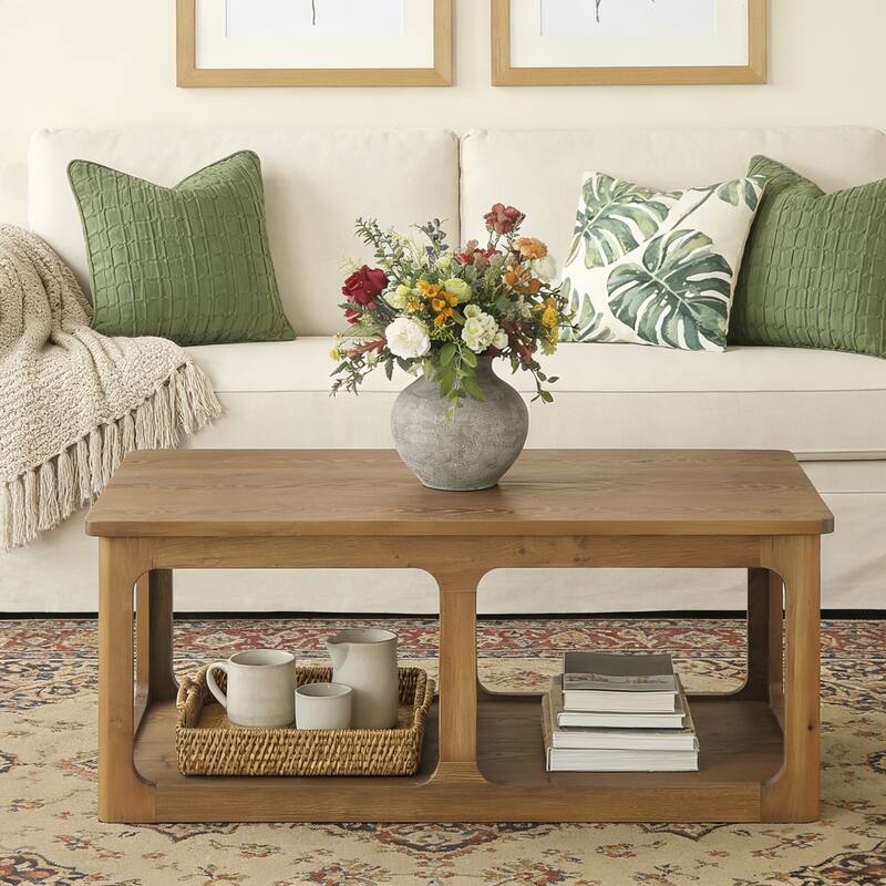 47.24" Solid Wood Coffee Table with Storage Shelf