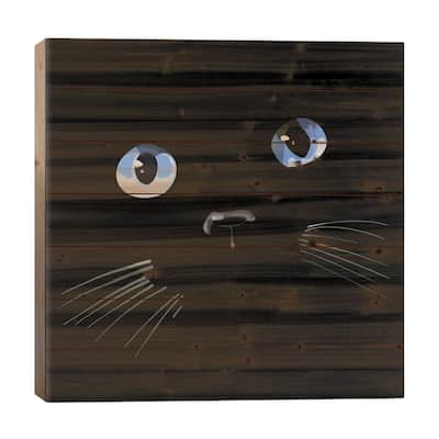 Black Cat Blue Eyes Print On Wood by Thomas Little - Multi-Color