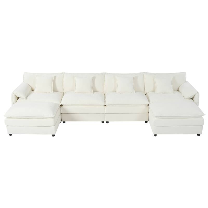 U Shaped Modular Sectional Sofa with 2 Movable Ottomans, Oversized Chenille Deep Seat Sofa, Comfy 4-Seater Sofa with Pillows
