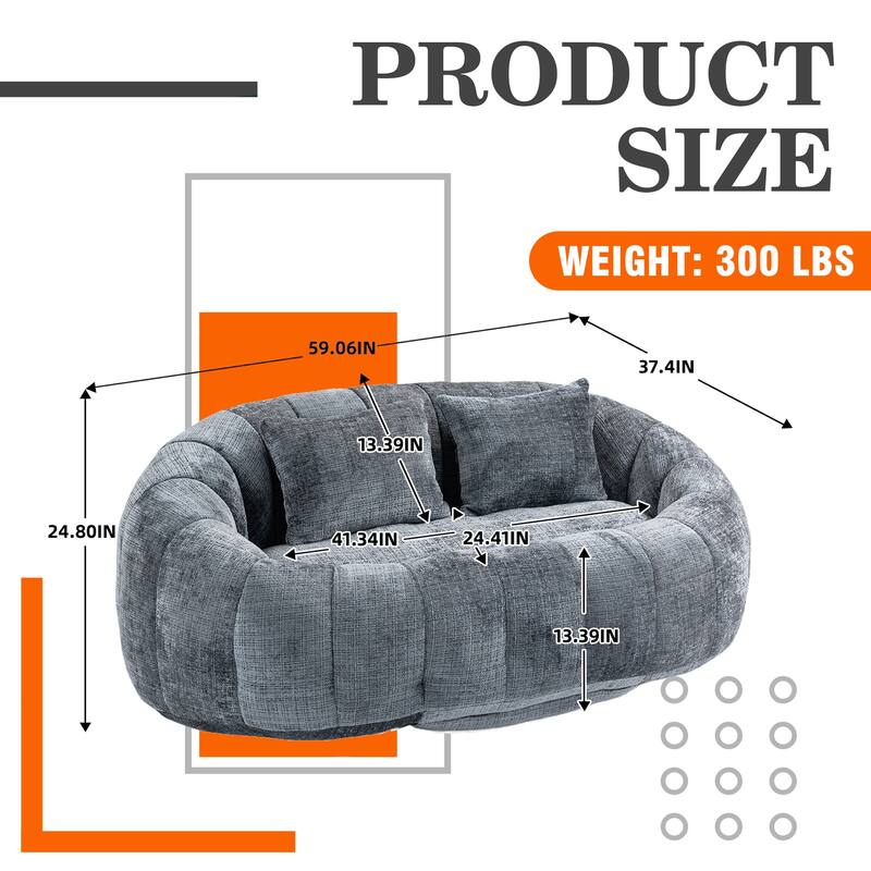 HOMEFUN Chenille Upholstered Durable Comfort Lounger High Back Bean Bag Loveseat Sofa