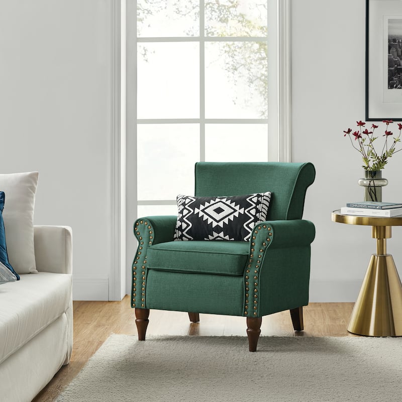 Nyctelius Upholstered Comfy Accent chair with Turned Wooden Legs and Nailhead Trim Set of 2 by HULALA HOME