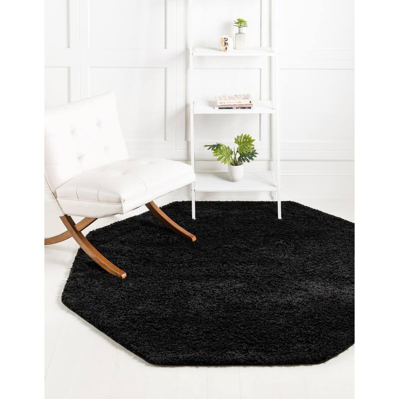 Shag Zester Collection Area Rug - Black - 6'x6' Octagon