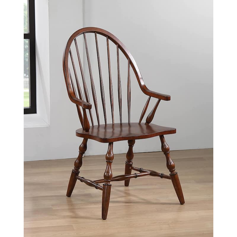 Dining Chair With Arms - Solid Wood Armchair - Art Deco Style - Fully Assembled - Brown Finish