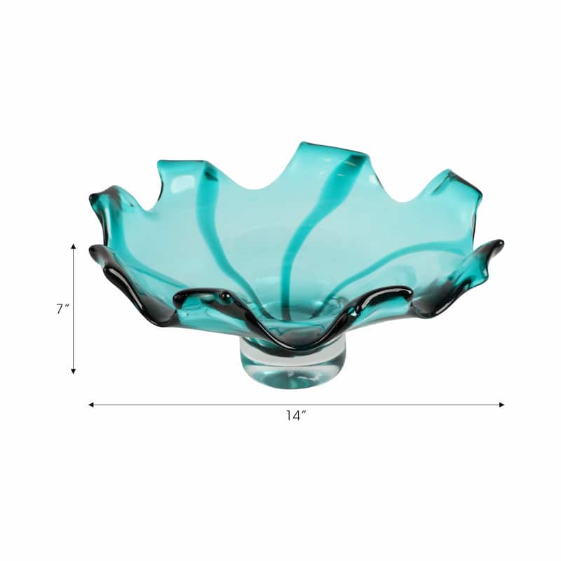 Artistic Abstract Glass Decorative Bowl - 14", Blue & Green - 14.0"