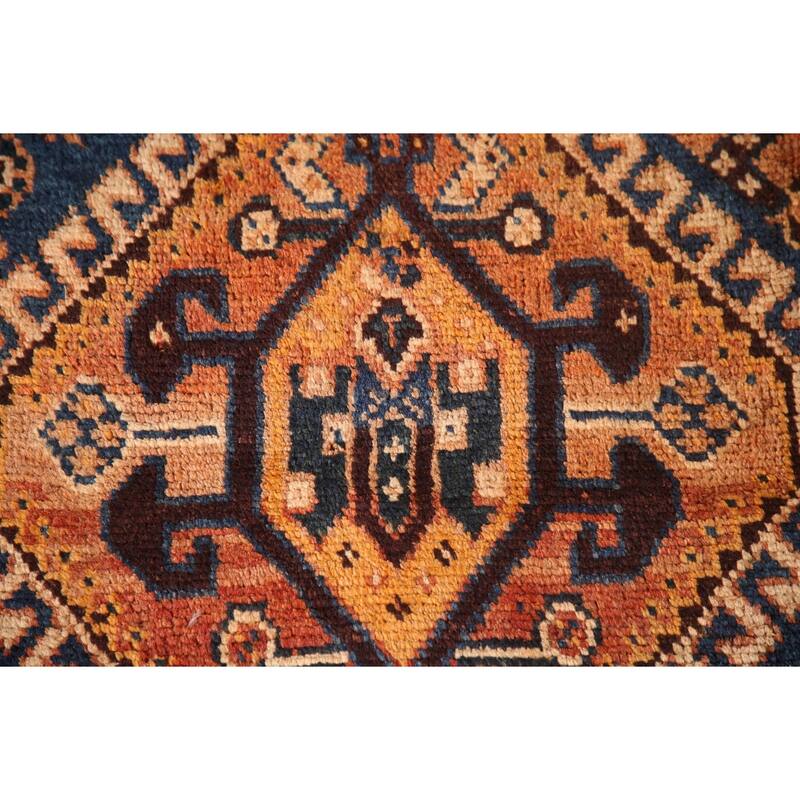 Tribal Qashqai Persian Vintage Rug Hand-Knotted Orange Wool Carpet - 4'2"x 8'4"