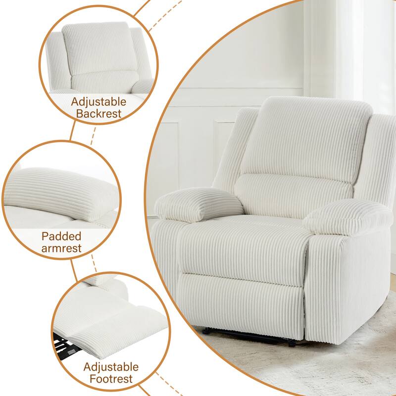 Corduroy Manual Recliner Chair with Footrest
