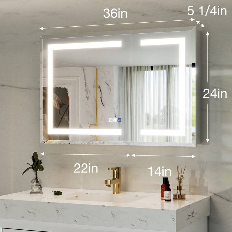 30-48'' W x 24'' H Surface or Recessed LED Bathroom Medicine Cabinet With Mirror,Defog & Quiet Hinges
