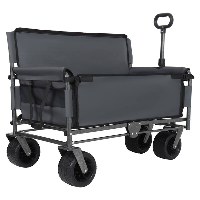 3-in-1 Convertible Folding Wagon with Bench Seat & Storage - 500lb Heavy-Duty, 180L All-Terrain Cart, Gray