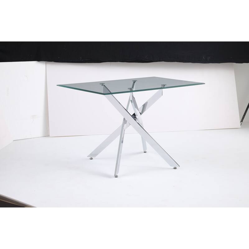 The Modern Rectangular Tempered Glass Tabletop Is Paired With a Silver Iron Frame, 47.24 inches