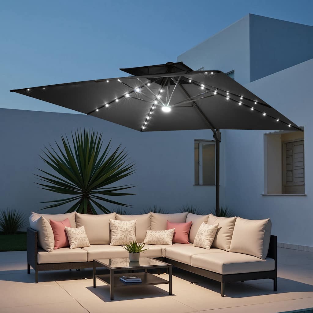 11 ft Outdoor Solar Powered LED Patio Aluminum Cantilever Umbrella