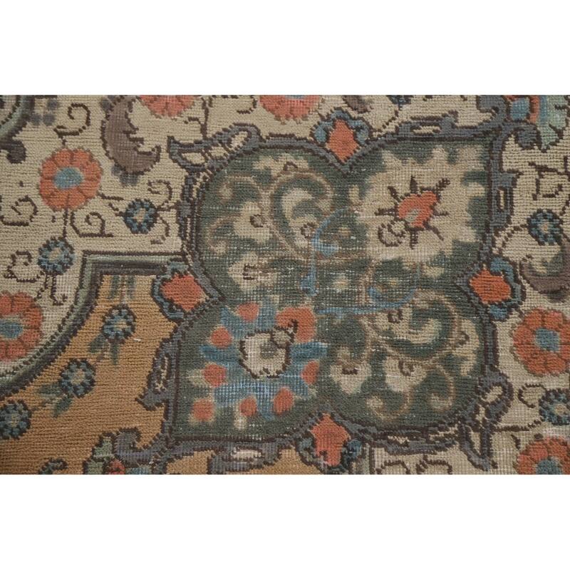 Hand Knotted Oriental 100% Wool Carpet Traditional Floral Peach Mashad Area Rug - 12' 7'' X 8' 10''