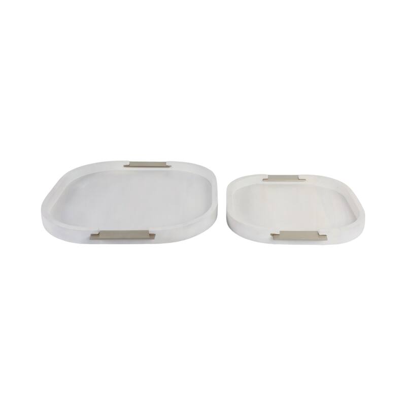 Decorative Square Wood Accent Tray - Set of 2 - 18", 14", White - 18.0"