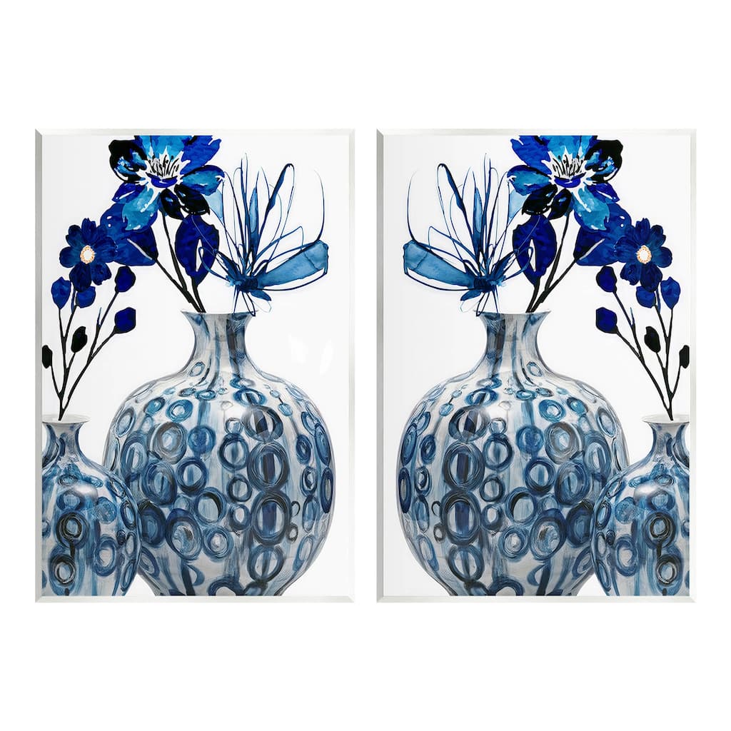 Stupell Bold Blue Ikebana Patterned Vase 2 Piece Wall Plaque Art Set by Jesse Keith