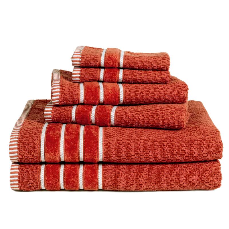 6-Piece Towel Set - Combed Cotton Rice Weave Bathroom Accessories by Lavish Home (Brick)