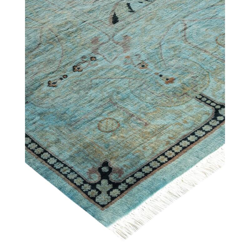 Overton Hand Knotted Wool Vintage Inspired Modern Contemporary Overdyed Blue Area Rug - 6' 3" x 9' 8"