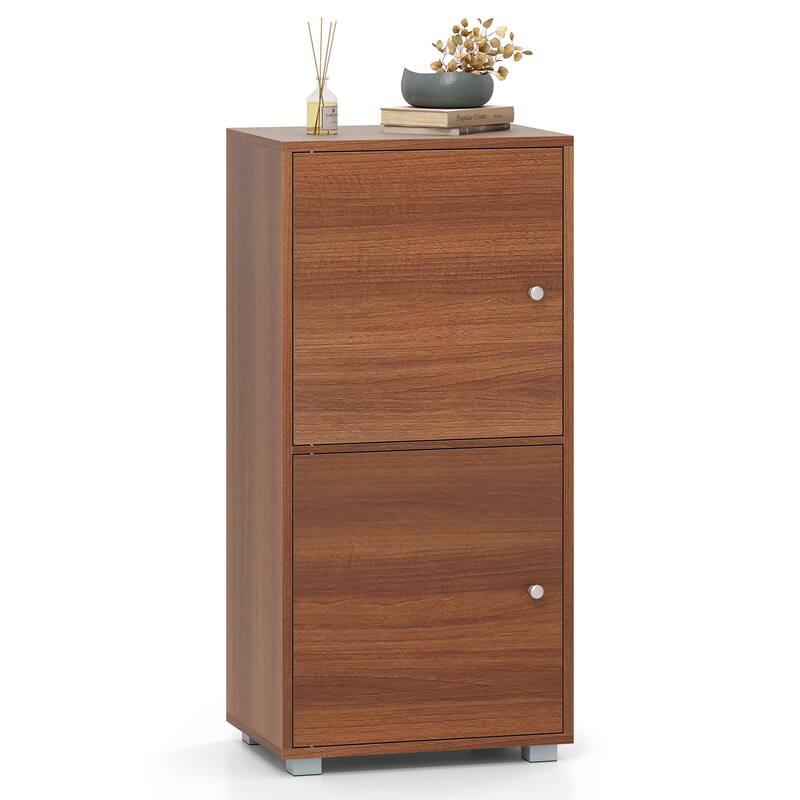 Walnut Wooden Storage Cabinet with 2 Doors and Adjustable Shelves for Kitchen and Living Room - 24" x 18" x 23"