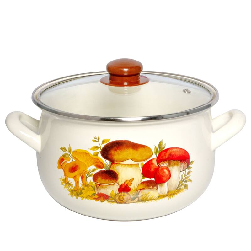 STP Goods Mushrooms Belly Deep Enamel on Steel Casserole w/Glass Lid