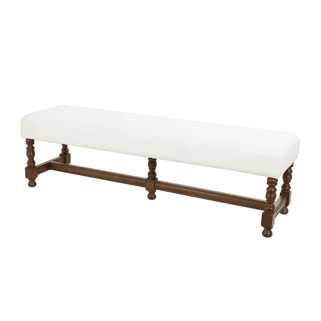 Fabric Home Bench with Brown Traditional Wood Turned Legs - Cream - Roche River Decor