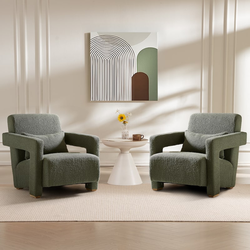 Boucle Accent Chair Set of 2 with Ergonomic Design - Green