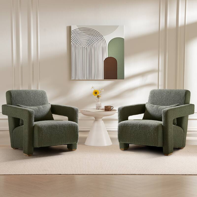 Roomfitters Accent Chairs Set of 2 with Right-Angle Armrests, Upholstered Lounge Chairs with Lumbar Pillow and Wooden Legs - Green