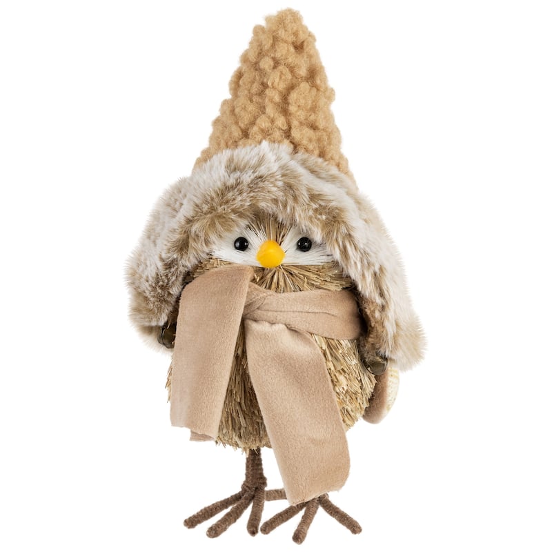 Woodland Bird in Winter Hat Christmas Figurine - 8"