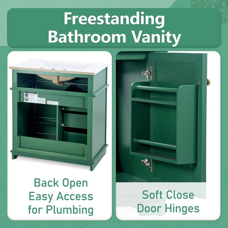 Christopher Knight Home - Beauchamp Freestanding 30-Inch Bathroom Vanity with Sink and Ample Storage