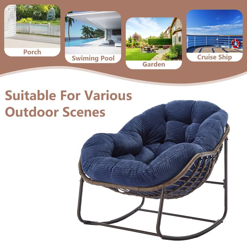 Outdoor Rattan Rocker Recliner Chair With Polyester Padded Cushion