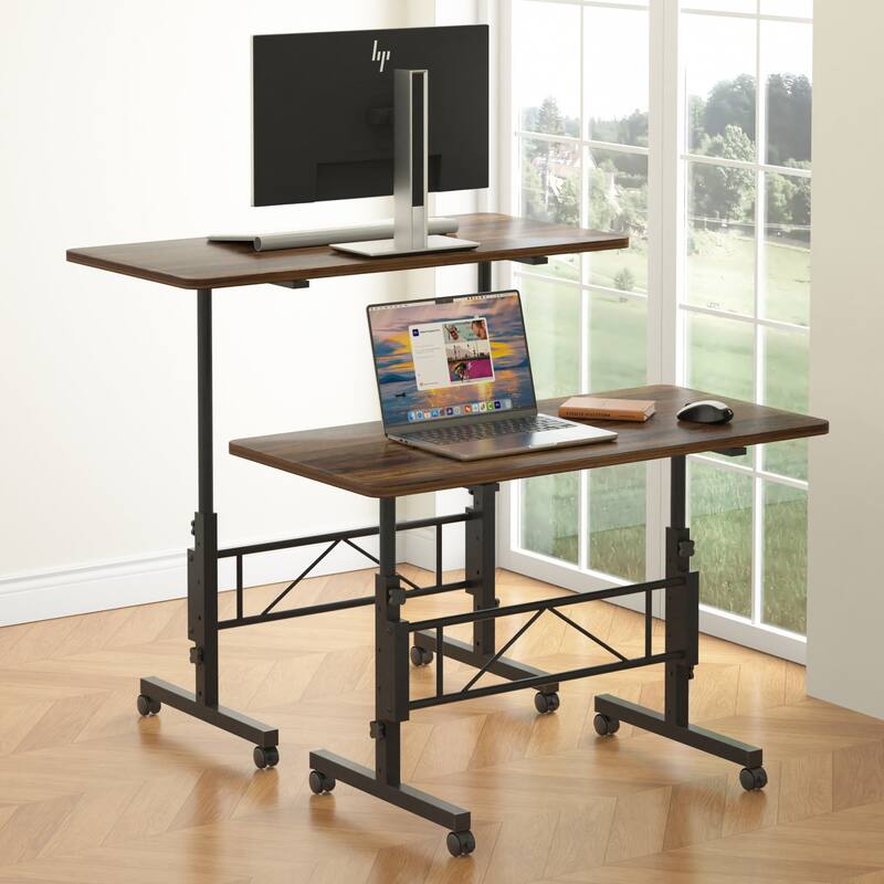 Mobile Stand Up Desk with Wheels, Small Standing Desk Adjustable Height, 31.5 Inch Portable Rolling Desks