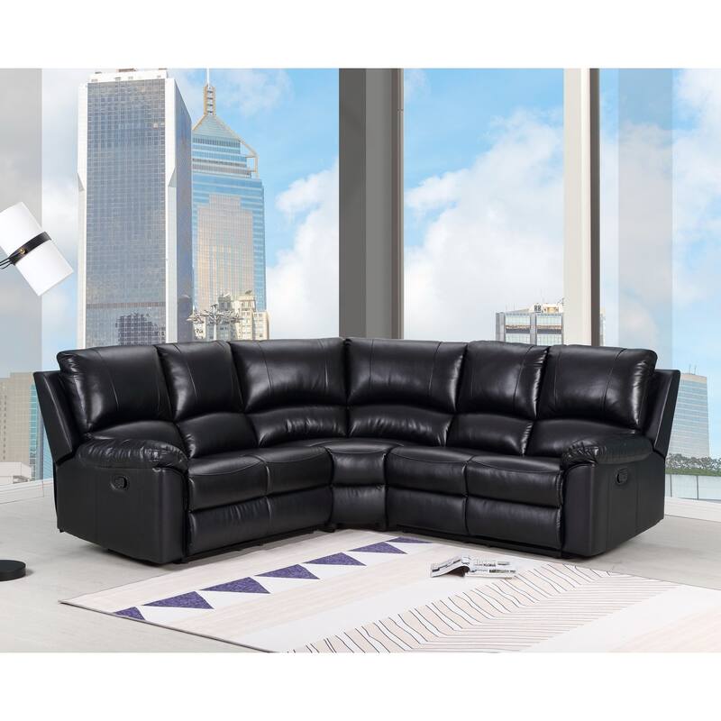 Contemporary Black Faux Leather Upholstered Manual Recline Sectional