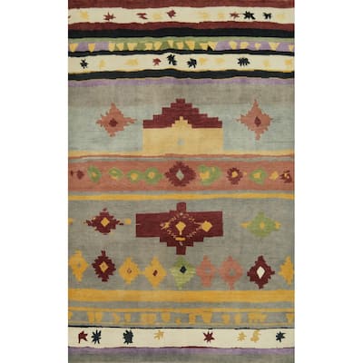 Vegetable Dye Gabbeh Turkish Area Rug Handmade Wool Carpet - 8' 10'' X 5' 11''