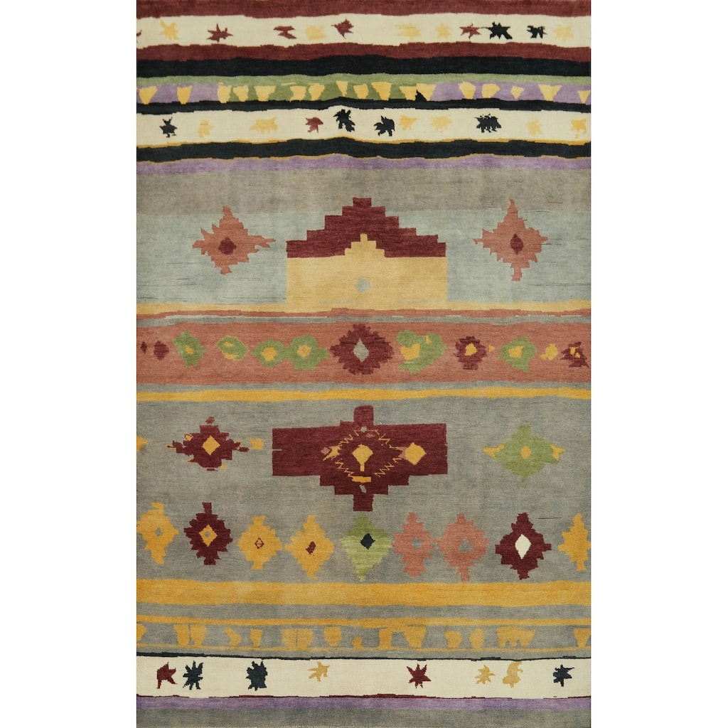 Vegetable Dye Gabbeh Turkish Area Rug Handmade Wool Carpet - 8' 10'' X 5' 11''