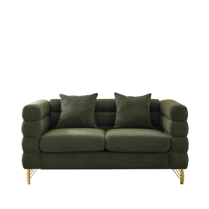 Modern 2 Seater Sectional Sofa with 2 Pillows and 4 Gold Metal Legs for Living Room and Guest Room or Bedroom