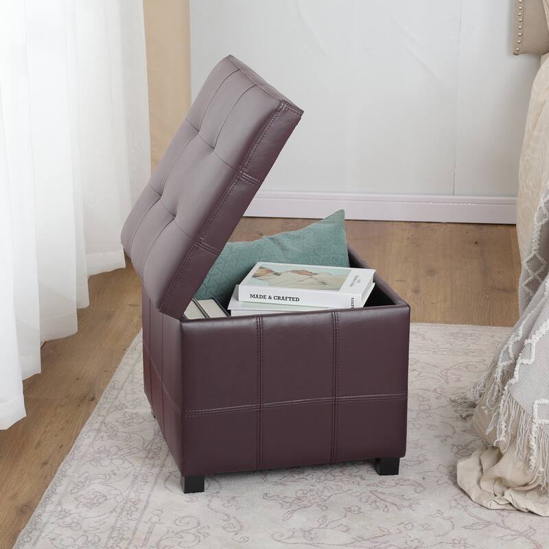 Adeco Square Tufted Storage Ottoman with Hidden Space